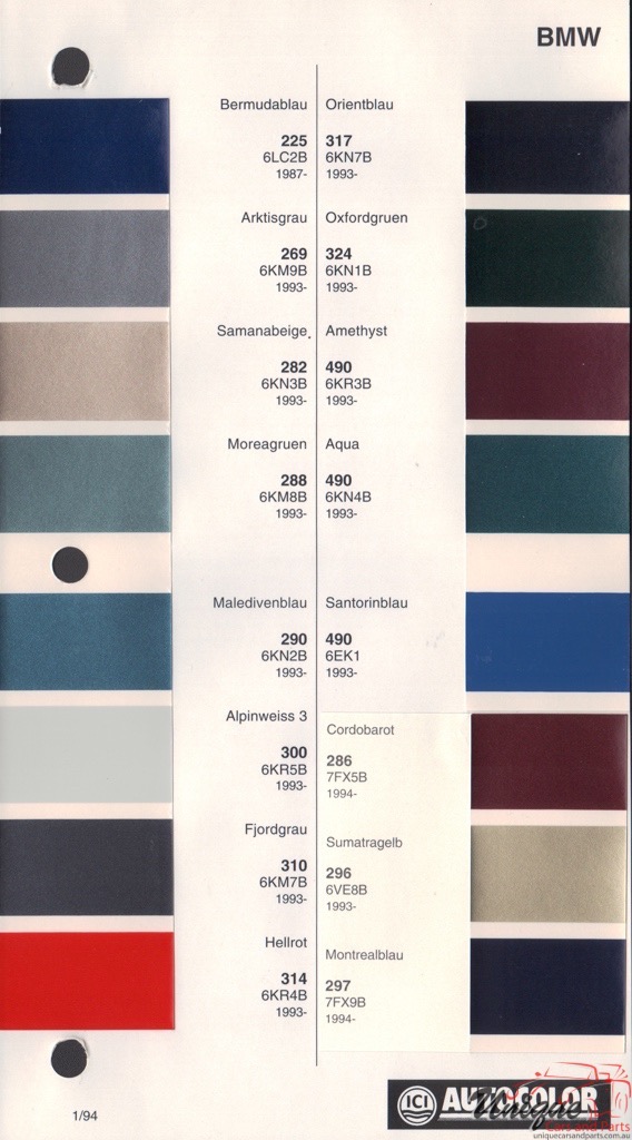 1987-1994 BMW Paint Charts Autocolor